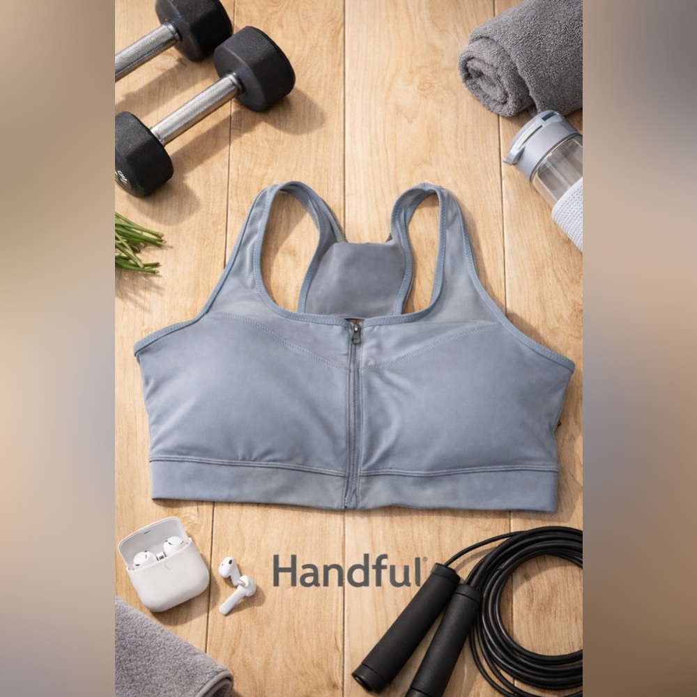 High-Support Front-Zip Sports Bra in Slate Gray removable padding